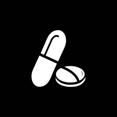 Siyah arka planda tıp simgesi. Siyah Düz Stil Vektör İllüstrasyon.