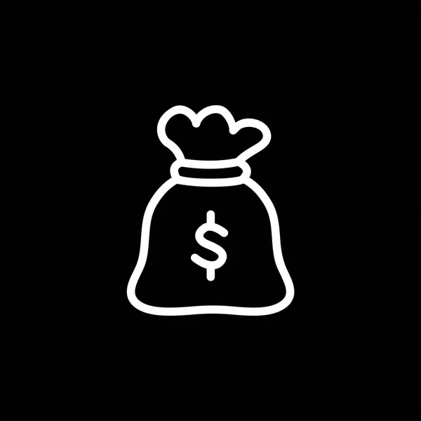 Icona Money Sack Line su sfondo nero. Illustrazione vettoriale in stile piatto nero . — Vettoriale Stock