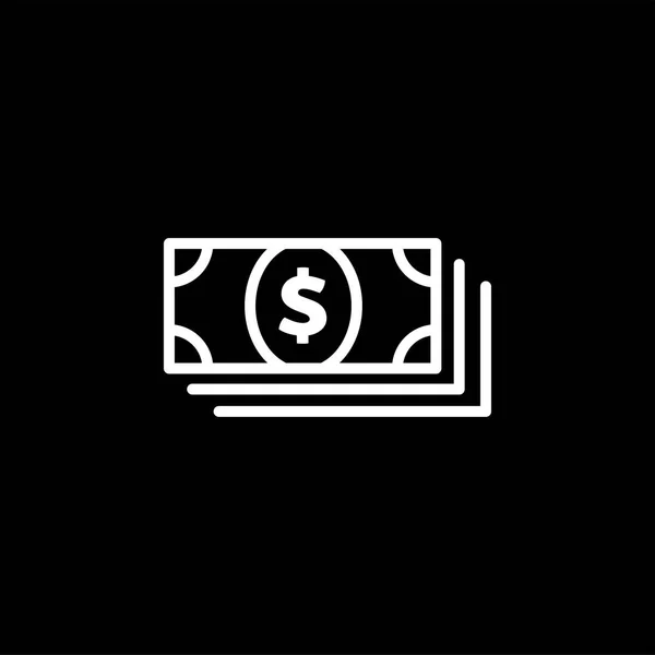 Linea di denaro icona su sfondo nero. Illustrazione vettoriale in stile piatto nero . — Vettoriale Stock