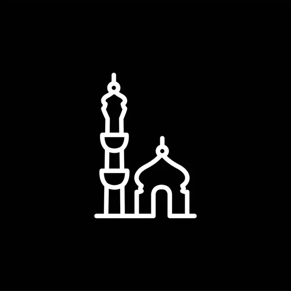 Icône de ligne de mosquée sur fond noir. Illustration vectorielle de style plat noir . — Image vectorielle