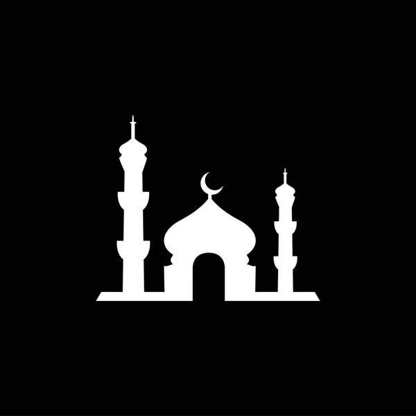 Icono de mezquita sobre fondo negro. Ilustración de vectores de estilo plano negro . — Vector de stock