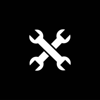 Wrench Siyah Arka Plan Üzerinde Simge Geçti. Siyah Düz Stil Vektör İllüstrasyon