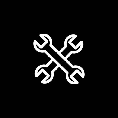 Siyah Arka Plan Üzerinde Anahtar Çapraz Çizgi Simgesi. Siyah Düz Stil Vektör İllüstrasyon.