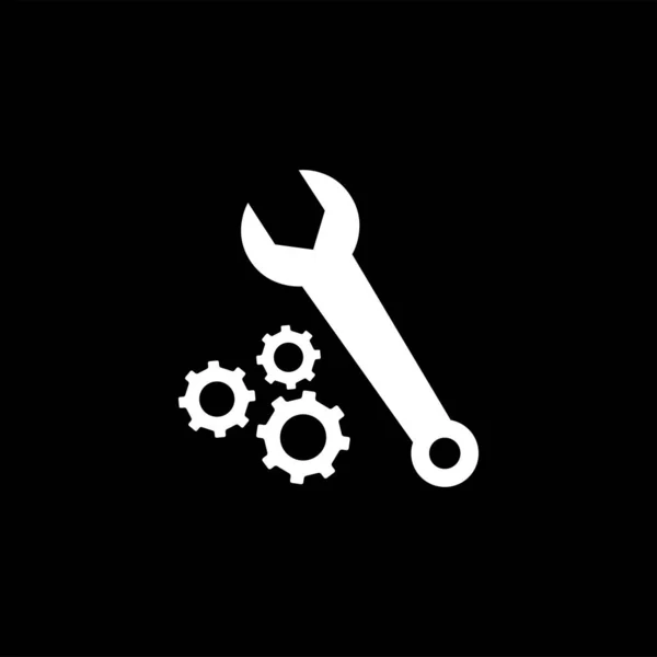 Gear and Wrench Icon On Black Background. Вектор черного плоского стиля . — стоковый вектор