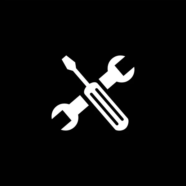 Destornillador y llave inglesa icono sobre fondo negro. Ilustración de vectores de estilo plano negro . — Archivo Imágenes Vectoriales