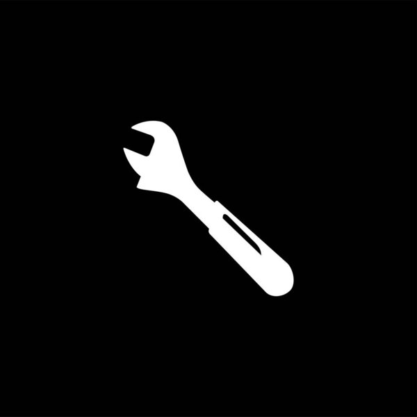 Wrench Icon On Black Background. Black Flat Style Vector Illustration.