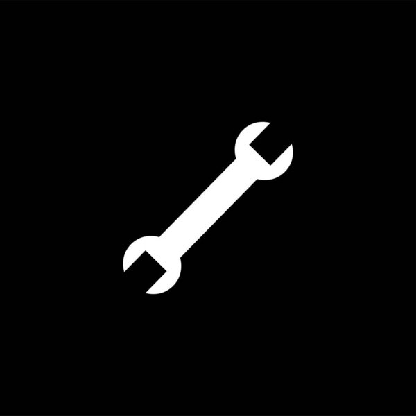 Wrench Icon On Black Background. Black Flat Style Vector Illustration.