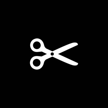 Siyah Arka Plan Üzerine Makas Simgesi. Siyah Düz Stil Vektör İllüstrasyon