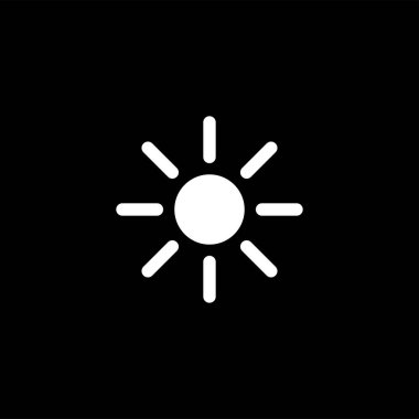 Siyah arka plan üzerinde güneş simgesi. Siyah Düz Stil Vektör İllüstrasyon