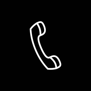 Siyah arka plan üzerinde telefon alıcısı hattı simgesi. Siyah Düz Stil Vektör İllüstrasyon