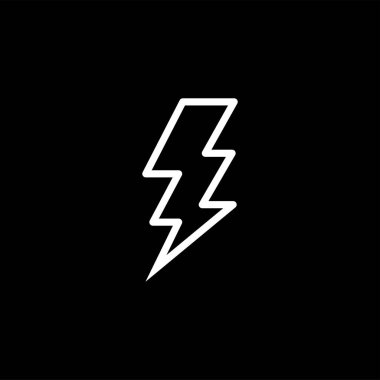 Thunderbolt Line Simgesi Siyah Arka Plan üzerine. Siyah Düz Stil Vektör İllüstrasyon