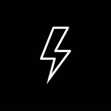 Thunderbolt Line Simgesi Siyah Arka Plan üzerine. Siyah Düz Stil Vektör İllüstrasyon