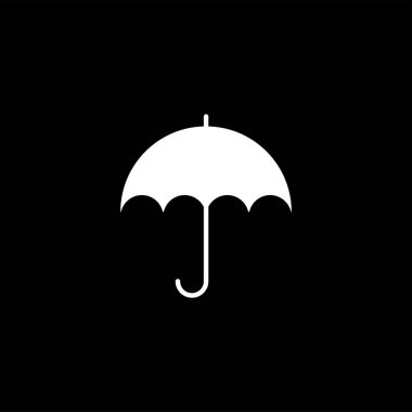 Siyah arka plan üzerinde şemsiye simgesi. Siyah Düz Stil Vektör İllüstrasyon.