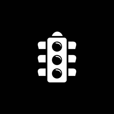 Siyah arka plan üzerinde trafik ışığı sinyal simgesi. Siyah Düz Stil Vektör İllüstrasyon.