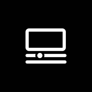 Siyah arka plan üzerinde Vintage bilgisayar simgesi. Siyah Düz Stil Vektör İllüstrasyon.