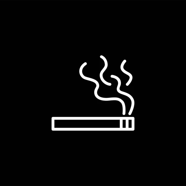 Icono de línea de cigarrillo simple sobre fondo negro. Ilustración de vectores de estilo plano negro . — Vector de stock