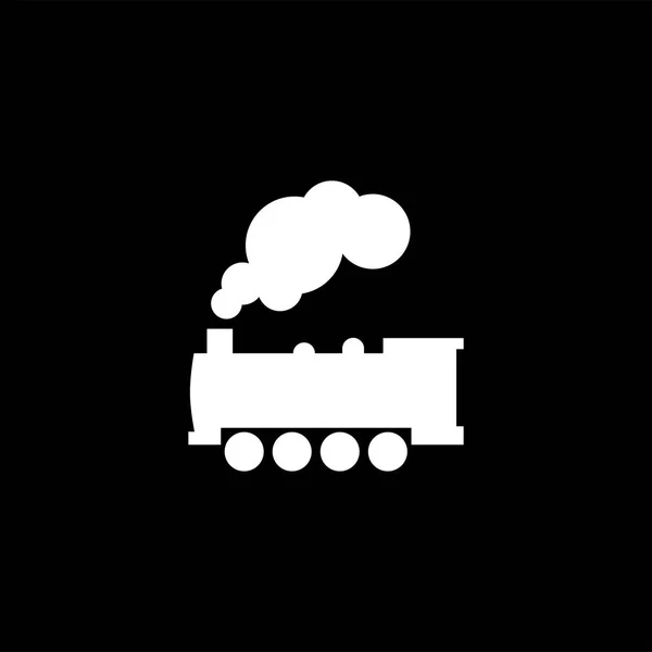 黒い背景に蒸気機関車列車のアイコン。ブラック フラット スタイル ベクトル イラスト — ストックベクタ