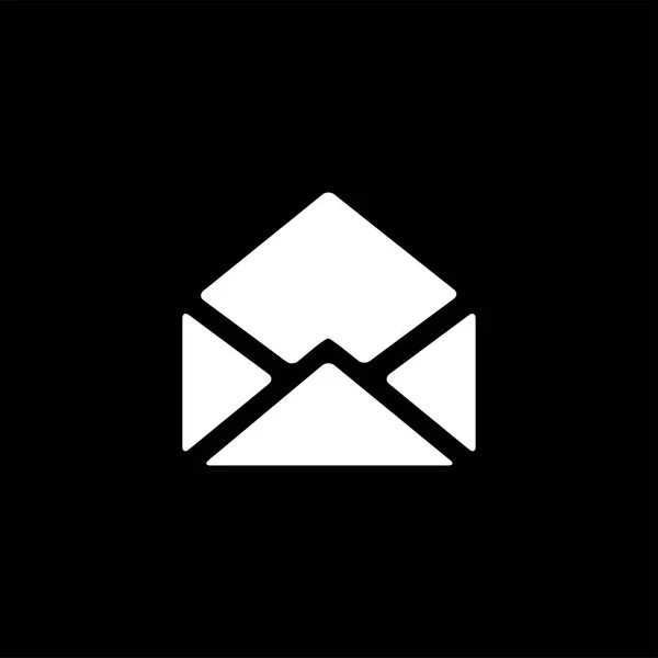 Abrir ícone de e-mail no fundo preto. Ilustração do vetor do estilo liso preto — Vetor de Stock