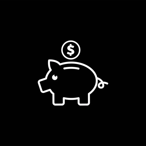 Piggy Bank lijn pictogram op zwarte achtergrond. Zwarte platte stijl vector illustratie. — Stockvector