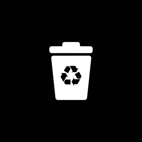 Papelera de reciclaje icono sobre fondo negro. Ilustración de vectores de estilo plano negro — Vector de stock