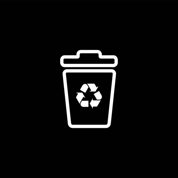 Icono de la línea de papelera de reciclaje sobre fondo negro. Ilustración de vectores de estilo plano negro — Vector de stock
