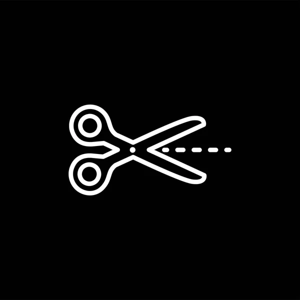 Icona linea di forbice su sfondo nero. Illustrazione vettoriale in stile piatto nero — Vettoriale Stock
