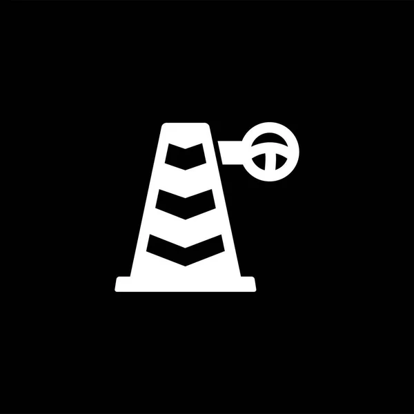 Ícone de Cone de Tráfego em fundo preto. Ilustração do vetor do estilo liso preto . — Vetor de Stock