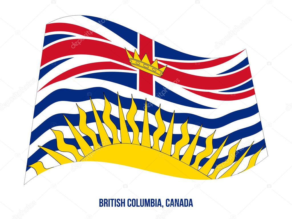 British Columbia Flag Waving Vector Illustration on White Background. Provinces Flag of Canada