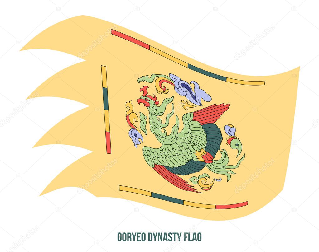 Goryeo Dynasty (918-1392) Flag Waving Vector Illustration on White Background. Phoenix Flag