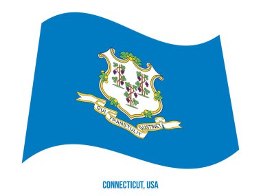 Connecticut Bayrak Dalgalanan Vektör İllüstrasyonu Beyaz Arkaplanda. Usa Eyaleti Bayrağı
