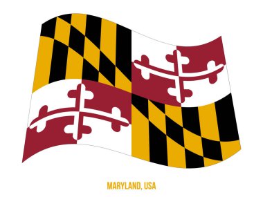 Maryland Bayrak Dalgalanan Vektör İllüstrasyonu Beyaz Arkaplanda. Usa Eyaleti Bayrağı