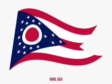 Ohio Bayrak Dalgalanan Vektör İllüstrasyonu Beyaz Arkaplanda. Usa Eyaleti Bayrağı