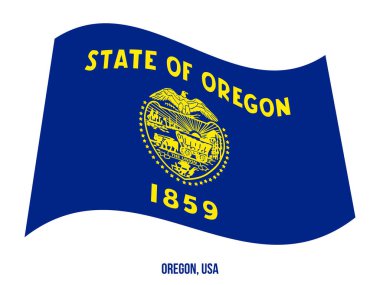 Oregon Bayrak Dalgalanan Vektör İllüstrasyonu Beyaz Arkaplanda. Usa Eyaleti Bayrağı