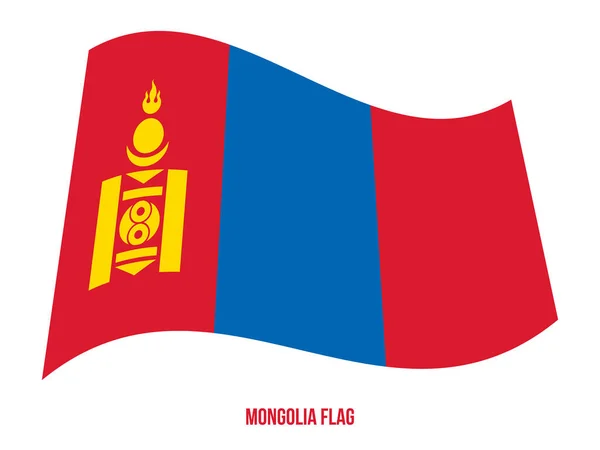 Mongolská vlajka mávající vektorová ilustrace na bílém pozadí. Národní vlajka Mongolska. — Stockový vektor