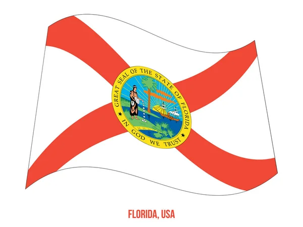 Florida Flag Waving Vector Illustration on White Background. Příznak stavu USA — Stockový vektor