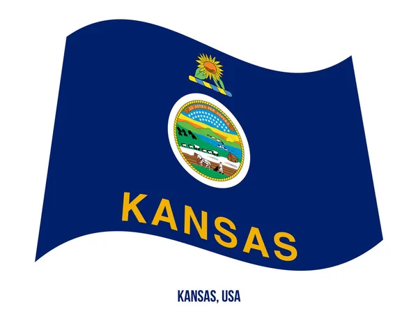 Kansas Flag Waving Vector Illustration on White Fonu. Usa Eyaleti Bayrağı — Stok Vektör