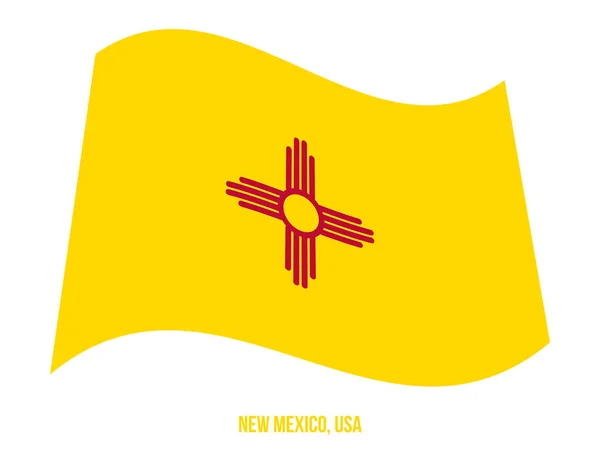 New Mexico Flag Waving Vector Illustrazione su sfondo bianco. Bandiera di Stato USA — Vettoriale Stock