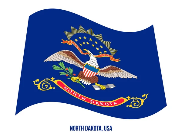 North Dakota Flag Waving Vector Illustration on White Background (en inglés). Estados Unidos Bandera del Estado — Archivo Imágenes Vectoriales