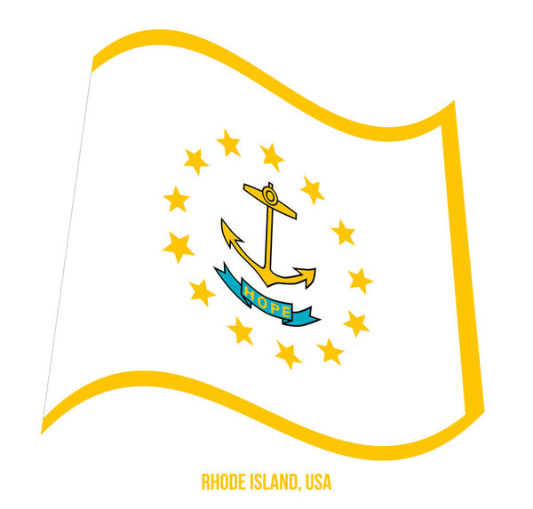 Rhode Island Flag Waving Vector Illustration on White Background. USA State Flag