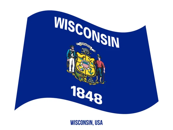 Wisconsin Flag Waving Vector Illustration on White Background. Estados Unidos Bandera del Estado — Archivo Imágenes Vectoriales