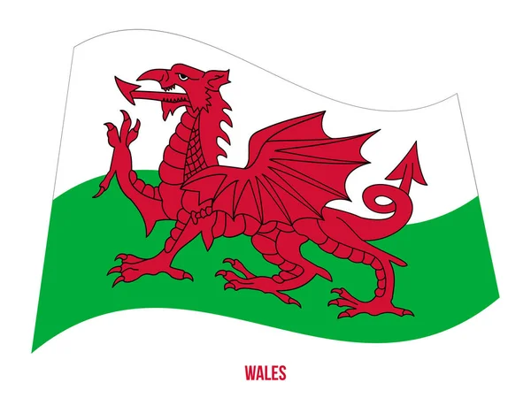 Wales Flag Waving Vector Illustration on White Background (en inglés). Países del Reino Unido . — Vector de stock