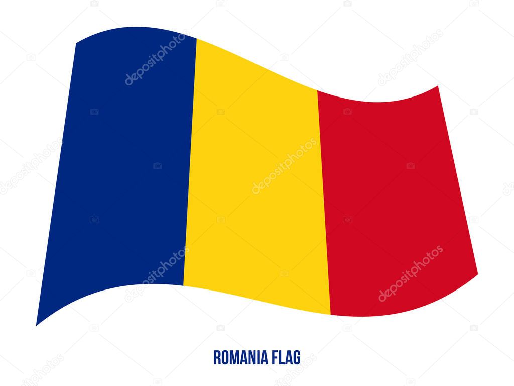 Romania Flag Waving Vector Illustration on White Background. Romania National Flag.