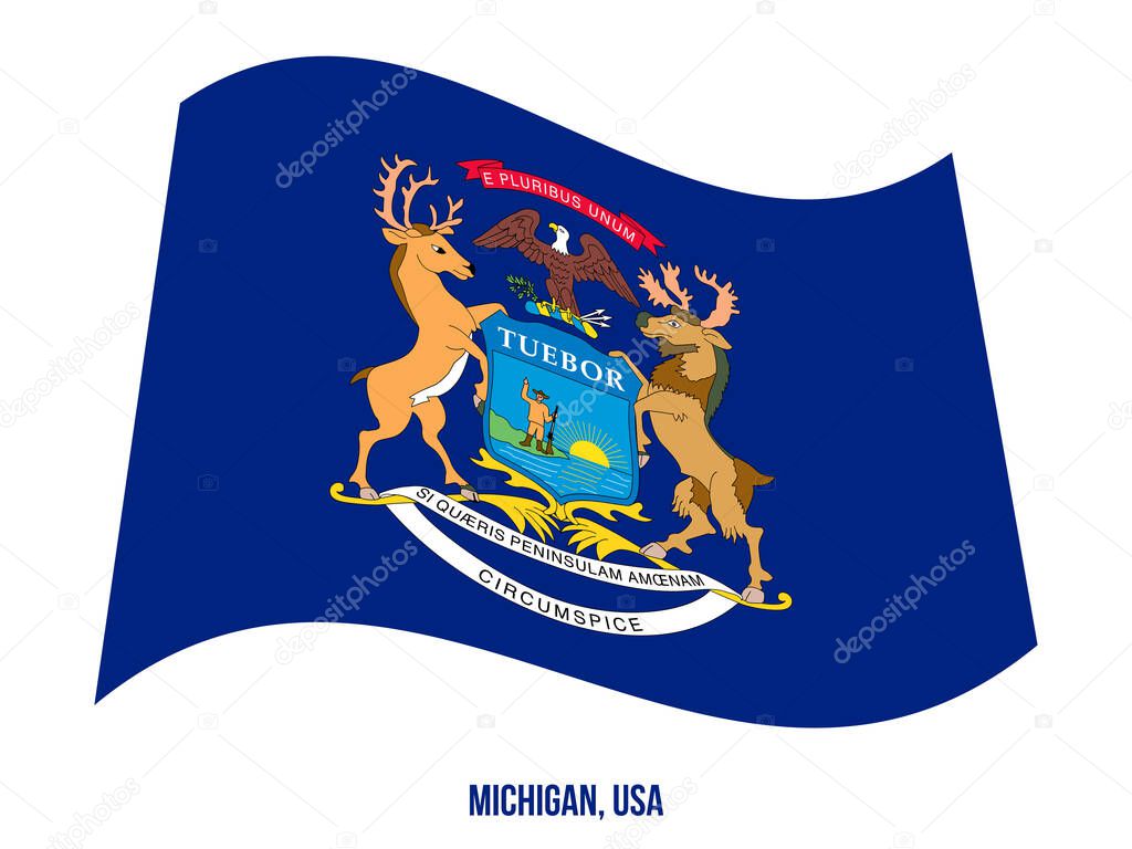 Michigan Flag Waving Vector Illustration on White Background. USA State Flag