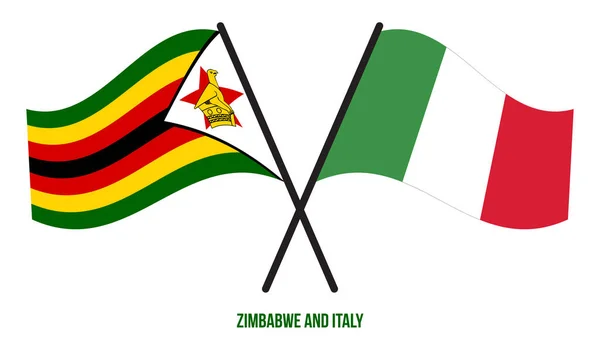 Die Flaggen Simbabwes Und Italiens Wehten Flachen Stil Offiziell Korrekte — Stockvektor