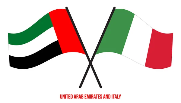 Emiratos Árabes Unidos Italia Banderas Cruzadas Ondeando Estilo Plano Proporción — Vector de stock