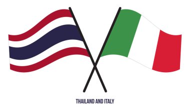Tayland ve İtalya Bayrakları Çapraz ve Sallanan Düz Stil. Resmi Orantı. Renkleri Düzelt.