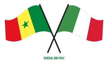 Senegal ve İtalya Bayrakları Çarpıştı ve Sallanan Düz Stil. Resmi Orantı. Renkleri Düzelt.