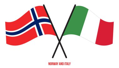 Norveç ve İtalya Bayrakları Çapraz ve Sallanan Düz Stil. Resmi Orantı. Renkleri Düzelt.