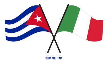 Küba ve İtalya Bayrakları Çapraz ve Sallanan Düz Tarz. Resmi Orantı. Renkleri Düzelt.