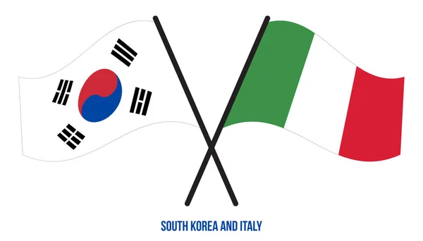 Coreia Sul Itália Bandeiras Cruzadas Acenando Estilo Plano Proporção Oficial — Vetor de Stock